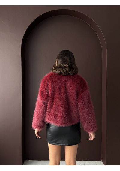 Verymoda Kürk Detaylı Kısa Ceket Bordo