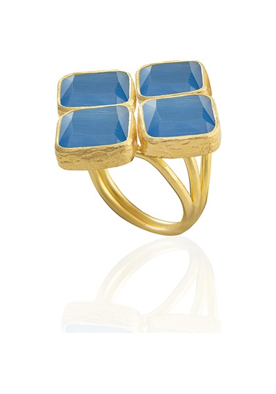 Kadir Jewellery 22 Ayar Altın Kaplama Kadın Zirkon Taşlı Yüzük Koyu Mavi 16609059
