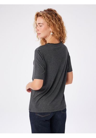 Faik Sönmez Yuvarlak Yaka Kısa Kol T-shirt W27tsh002 Bw27tsh002154 Antrasit Melanj
