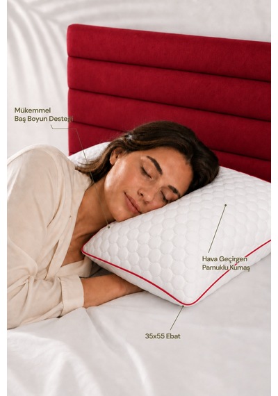 Red Therapy %100 Visco Ortopedik Visko Yastık 55x35x15 - Baş Boyun Desteği 1 Adet Beyaz