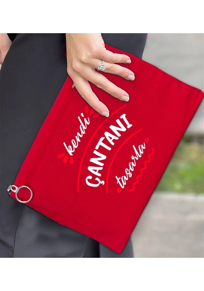 Bk Gift Kişiye Özel Kendin Tasarla Astarlı Portföy Kırmızı Çanta 30x21cm, Baskılı El Çantası, Organizer Çanta