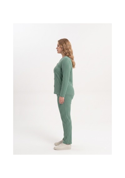 Sleeproom Büyük Beden Kadın Kaşkorse Mevsimlik Yeşil Pijama Takımı