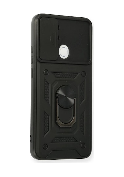 Oppo A15 Uyumlu Kılıf Pars Lens Yüzüklü Silikon - Siyah