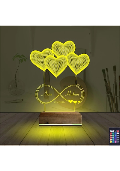 Luvivia Kalp Sevgiliye Hediye Kişiye Özel 3d Lamba - Masa Gece Lambası V4
