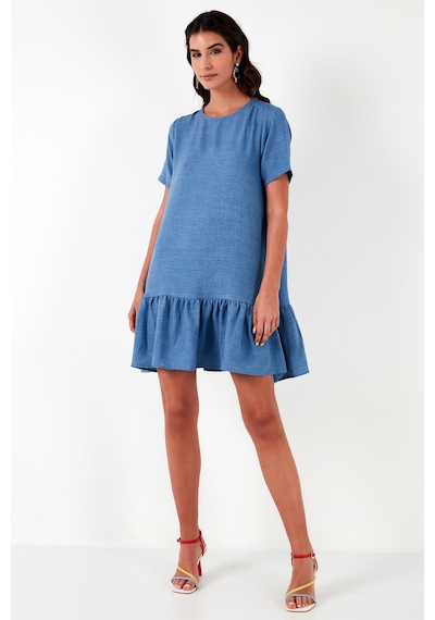 Lela Bisiklet Yaka Etek Ucu Volanlı Regular Fit Bayan Elbise 611El00520 Indigo