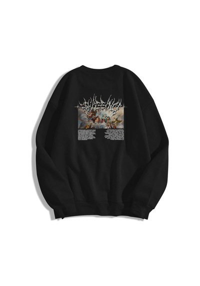 Startmore Unisex Angel Bisiklet Yaka Sweatshirt Siyah Siyah