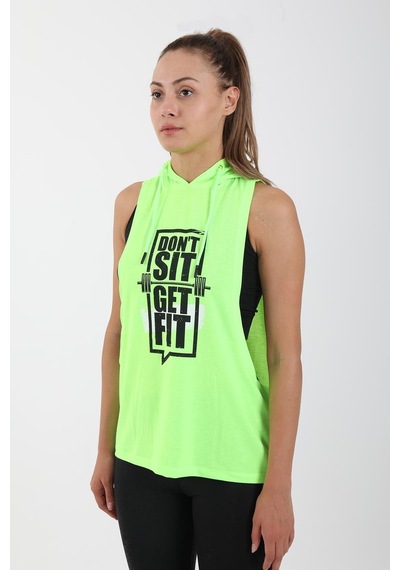 Maraton Active Regular Kadın Kapşonlu Kolsuz Gym Neon Yeşil Atlet 17503-Neon Yeşil