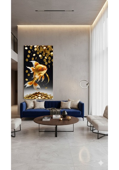 Para Ve Balık Temalı Modern Dekoratif Cam Tablo