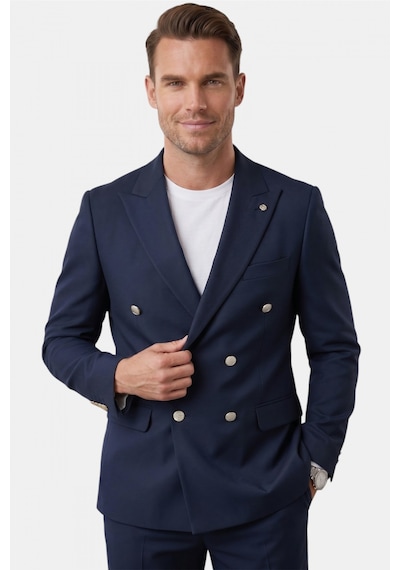 Deepsea Erkek Lacivert Slim Fit Kruvaze Takım Elbise Likralı Çizgili Dokulu Metal Düğmeli 2600820 Deepsea Erkek Lacivert Slim Fit Kruvaze Takım Elbise Likralı Çizgili Dokulu Metal Düğmeli 2600820