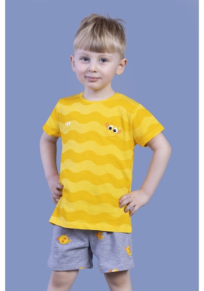 Toontoy Kids Toontoy Erkek Çocuk 2'li Takım Baskılı Bisiklet Yaka Tişört & Beli Lastikli Cepli Şort Sarı Toontoy Kids Toontoy Erkek Çocuk 2'li Takım Baskılı Bisiklet Yaka Tişört & Beli Lastikli Cepli Şort Sarı