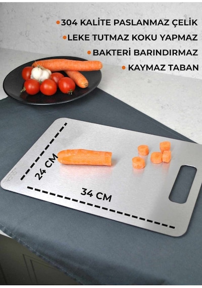1 Adet Paslanmaz Çelik Kesim Panosu Kesme Tahtası 18/10 Kalite Turuncu