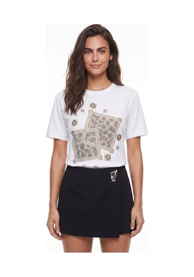 Onloox Kadın Beyaz Beyaz Pamuklu Bisiklet Yaka Regular Fit Taş Baskılı Leopar Desenli Kısa Kollu T-shirt Onloox Kadın Beyaz Beyaz Pamuklu Bisiklet Yaka Regular Fit Taş Baskılı Leopar Desenli Kısa Kollu T-shirt