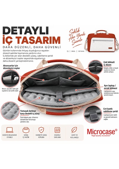 Microcase Macbook Air 15 İnch M4 2025 İle Uyumlu Macbook Taşıma Çantası Darbe Korumalı Omuz Askılı Çok Bölmeli Krem Pembe Al5694 Kiremit