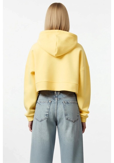Benerly Kadın Kapüşonlu Fermuarlı Düşük Kol Örme Sweatshirt Fonksiyonel D Açık Sarı