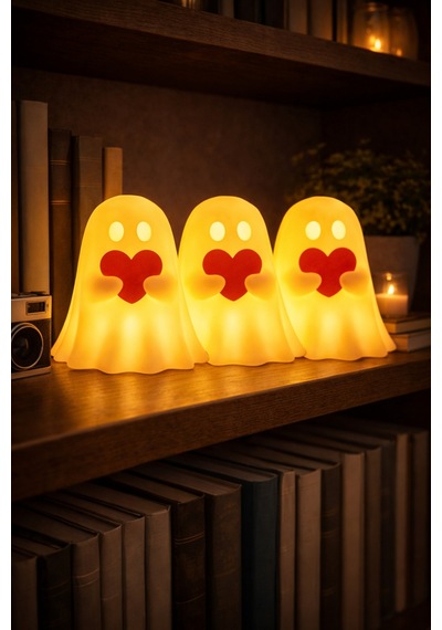3 Lü Led Kalpli Sevimli Hayalet Gece Lambası Dekoratif Masa Lambası Seti Diğer