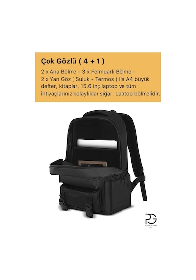 Orijinal Unisex Ortopedik Sırt Destekli Çok Gözlü Geniş Hacimli Lise Ortaokul Büyük Okul Çantası siyah