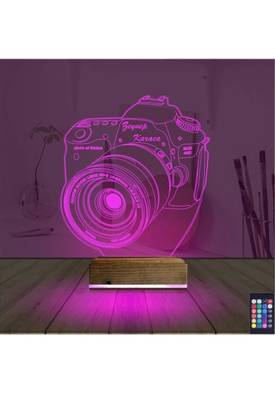 Luvivia Fotoğraf Makinesi Fotoğrafçı Kişiye Özel 3d Lamba - Masa Gece Lambası Şeffaf