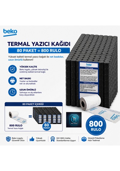 X30 Tr - 300 Tr - 220 Tr - 400 Tr Yazarkasa Termal Pos Rulosu 80 Paket - 800 Adet