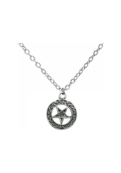 Pentagram İşlemeli Unisex Kolye 60 Cm Zincirli, Gotik & Mistik Metal Takı Çok renkli