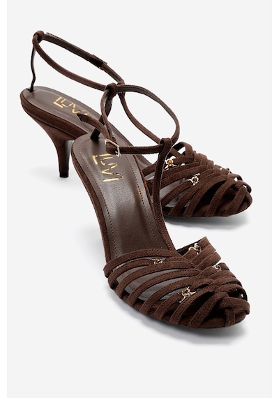 Luvishoes Ovıer Kahverengi Süet Aksesuarlı Kadın Topuklu Ayakkabı
