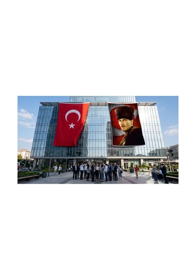 Mavi Gözlü Kalpaklı Gazi Mustafa Kemal Atatürk Ay Yıldız Poster Bayrak Ve Türk Bayrağı Premium Raşel Kumaş 2'li Set 10x15 Metre Ata37 Diğer