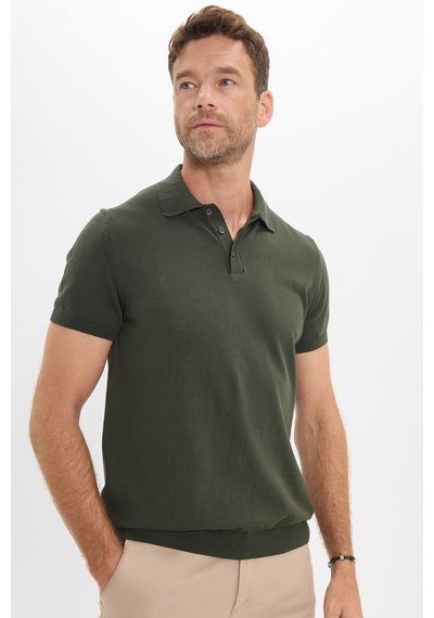 Tudors Erkek Slim Fit Dar Kesim Pamuklu Örme Triko Haki Polo Yaka Tişört-50721
