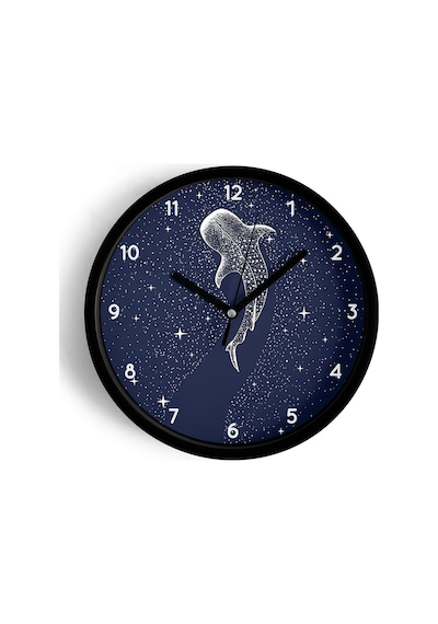Galaksi Balinası Modern Duvar Saati - 25cm - Önü Camlı Siyah Kasa - Sessiz Mekanizma-jh0443 Siyah