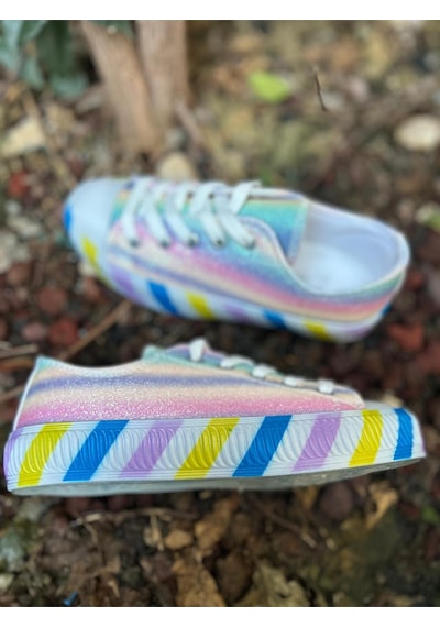 Scarpe Magiche Gökkuşağı Tabanlı Kız Çocuk Sneaker Parlak Kumaş, Günlük Kullanım Çok Renkli Scarpe Magiche Gökkuşağı Tabanlı Kız Çocuk Sneaker Parlak Kumaş, Günlük Kullanım Çok Renkli