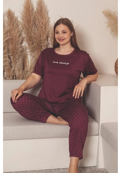 Sude Charme Kadın Büyük Beden Bisiklet Yaka Milan Likralı Kısa Kol Pijama Takımı K601/252 - 1 Adet Bordo Sude Charme Kadın Büyük Beden Bisiklet Yaka Milan Likralı Kısa Kol Pijama Takımı K601/252 - 1 Adet Bordo