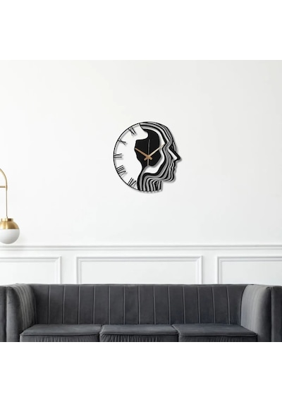 Metal Duvar Saati Porte Sanat Görünümlü Dekoratif Saat Siyah-46 X 46