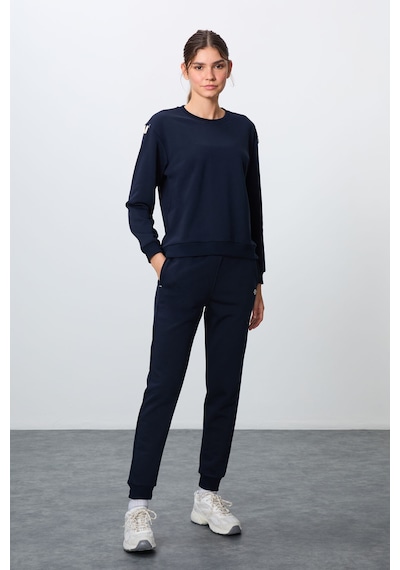 Tommy Life İndigo Kompakt Pamuklu Kalın Pürüzsüz Dokulu O Yaka Oversize Fit Kadın Eşofman Takım - 95341 Indıgo