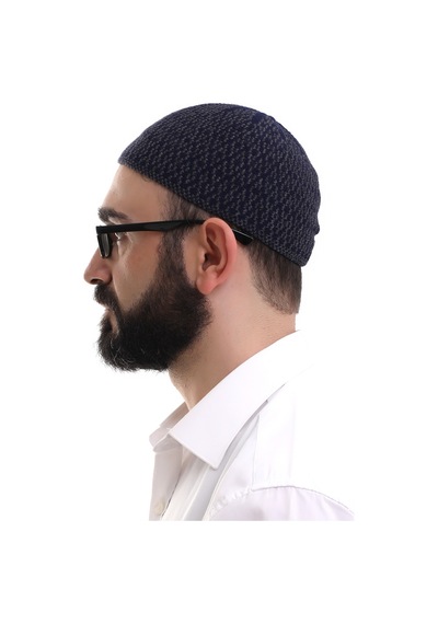 Lacivert Orlon Kışlık Namaz Takkesi Baklava Desenli Takke Lacivert