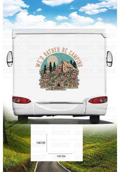 Karavan Kamp Baskı Sticker - Kamp Ateşi Sticker - Iskelet Sticker - 120x108 Cm
