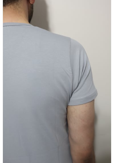 Santa Dmctekstil Erkek Tshirt-091 Düz Spor Kesim Dar Kalıp Bisiklet Yaka Basic T-shirt Gri