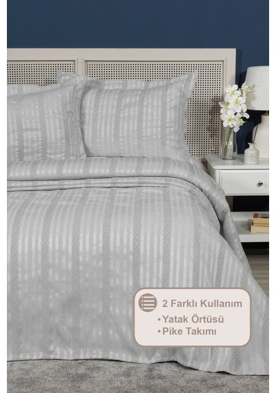 Elart Pera Yatak Örtüsü Seti Çift Kişilik 240x250 Cm Gri Gri