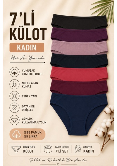 Nicoletta Kadın Külot 7 Li Paket Likralı Bordo Pamuklu Antrasit