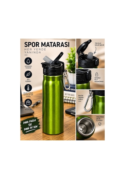 -12 500 Ml Çelik Matara Şah-2850 Yeşil