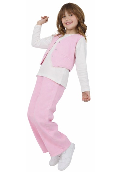 İrem Kız Çocuk Pembe Renk Yelekli Bluz Ve Bol Paça Pantolon Üçlü Takım Şık Günlük Kombin İrem Kız Çocuk Pembe Renk Yelekli Bluz Ve Bol Paça Pantolon Üçlü Takım Şık Günlük Kombin
