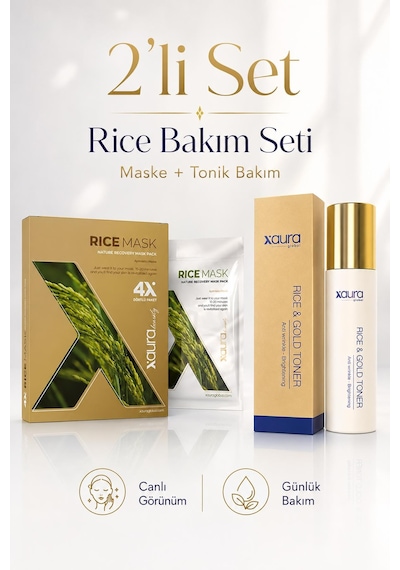Xaura Global Rice Mask 4 Lü Paket Ve Rice & Gold Toner 2 Li Cilt Bakım Seti