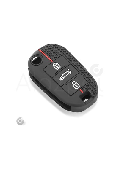 Peugeot 208 301 307 308 508 2008 3008 Partner Van Desenli Silikon Anahtar Kılıfı Kırmızı-siyah