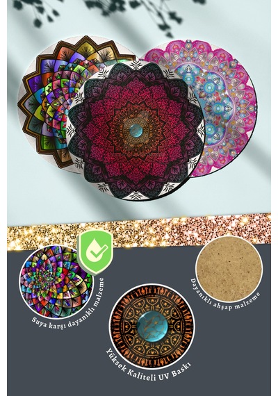 Mandala Desenli 3'lü Ahşap Tablo Modeli, Ev, Oturma Odası, Salon, Ofis Şık Duvar Dekorasyonu
