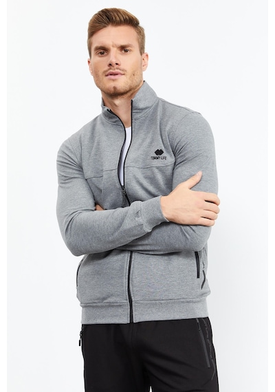 Tommy Life Gri Melanj - Siyah Dik Yaka Fermuarlı Standart Kalıp Klasik Paça Erkek Eşofman Takımı - 85152 Gri - Siyah