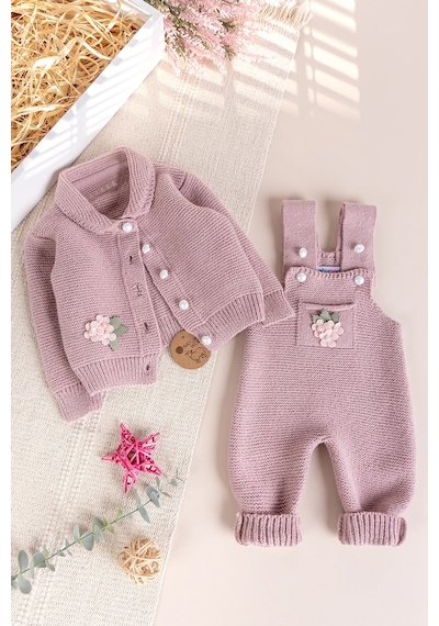 Babymod Triko Kışlık Kız Bebek Salopet Takım Tulum Set Gülkurusu