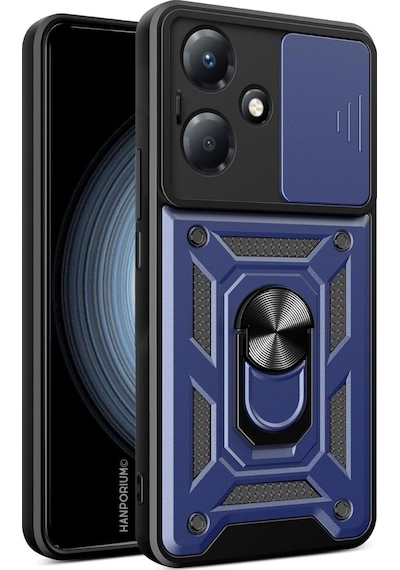 Tecno Camon 19 Pro Uyumlu Tank Kılıf - Yüzüklü Standlı Zırhlı Outdoor Kapak - Lacivert Lacivert