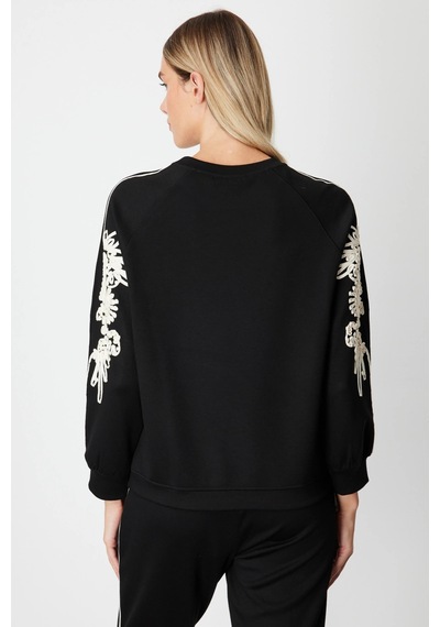 On Fashion Kadın Kolları Desenli Sıfır Yaka Siyah Sweatshirt 66323 Siyah