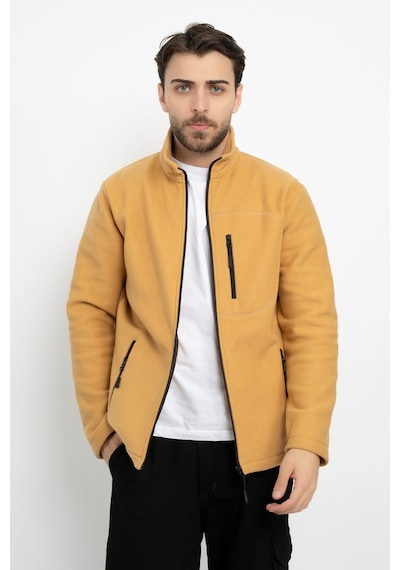 Dasüniforma Unisex Traşlanmış Tüylenmez Cepli Polar Ceket Standart Tam Fermuarlı Soğuk Geçirmez Polar Mont Turuncu