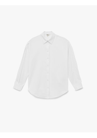 Koton Regular Fit Pile Detaylı Uzun Kollu Poplin Gömlek Beyaz 6wak60070uw Beyaz