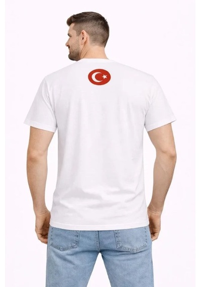 Yake Store Erkek Türkiye Baskılı Tişört Ay Yıldız 2026 Dünya Kupası Taraftar Forma T-shirt - Beyaz - Beyaz
