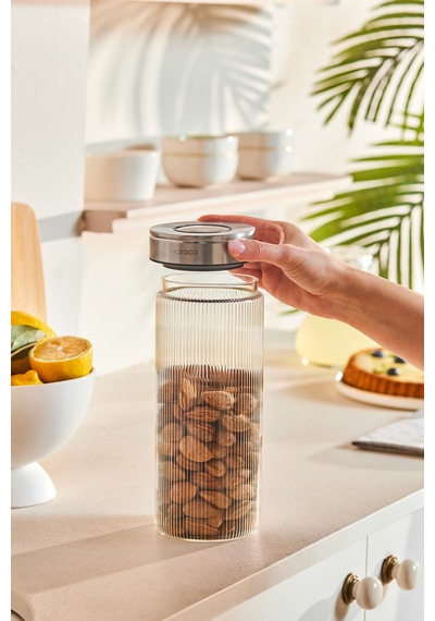 Karaca Ripple Inox Cam Saklama Kabı 1300 Ml Beyaz