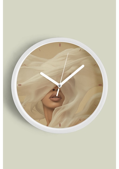 Modern Sanat Tarzı Kadın Duvar Saati - 25cm - Önü Camlı Beyaz Kasa - Sessiz Mekanizma-jh0700 Beyaz